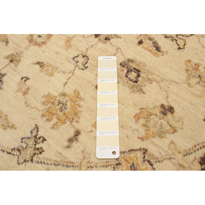 Tapis ivoire en laine noué à la main de conception unique 4 pi 1 po New Age