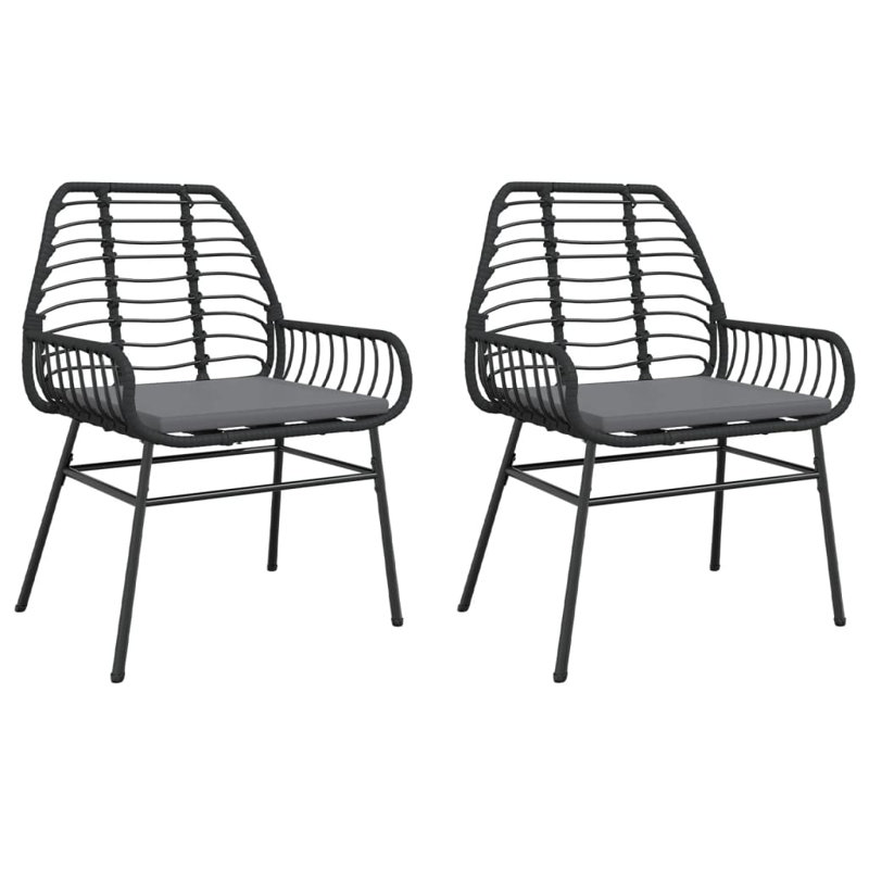 Chaises de patio 2 pièces avec coussins poly rotin, Gris foncé / Noir