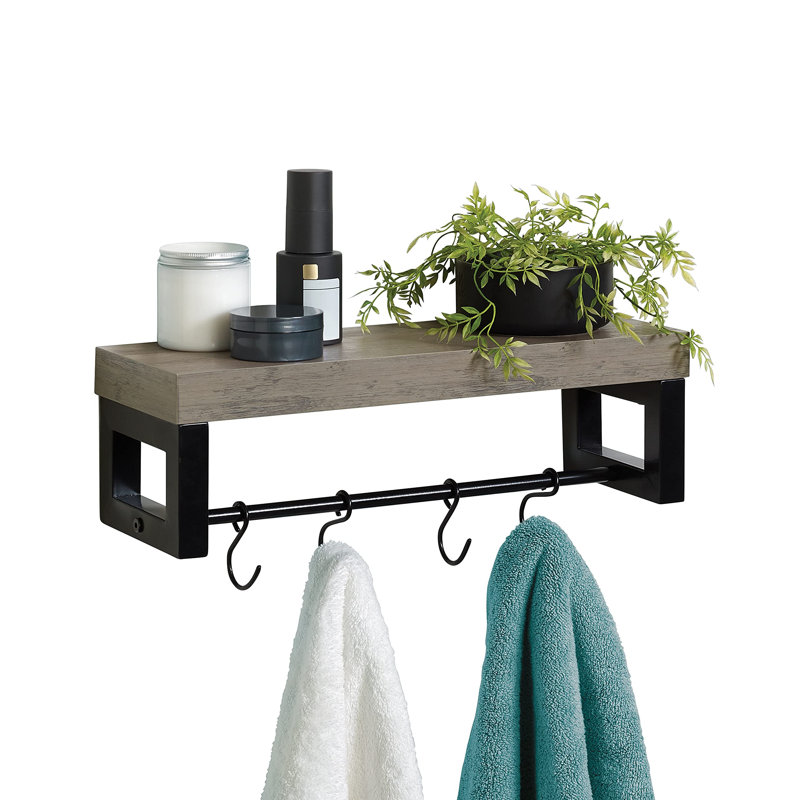 Wall Shelf with Towel Bar and Adjustable Hooks