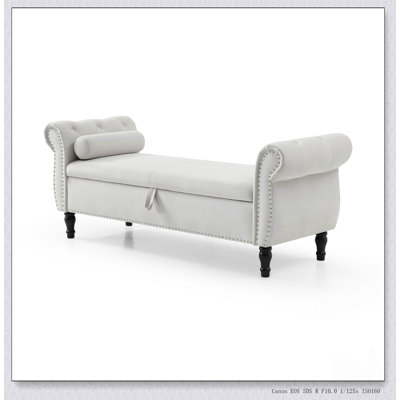 Tabouret de canapé rectangulaire multifonctionnel en velours avec boutons, conception capitonnée, garniture cloutée et pieds en bois massif, comprend 1 coussin