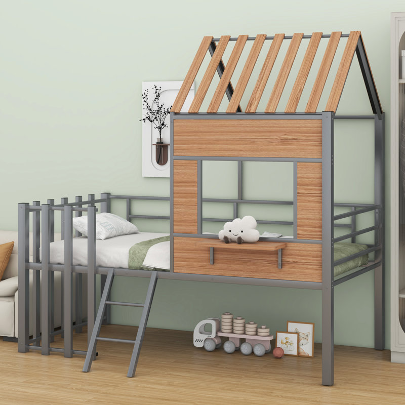 Metal Loft Bed With Ladder, Silver