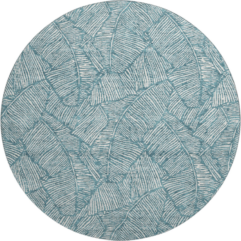 Premium Machine Washable Prisco Teal Rug, Round 8'
