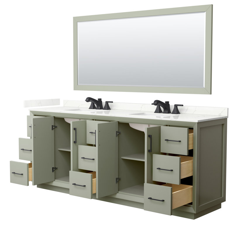 Strada 84'' W Double Vanity, Giotto Quartz, Light Green, Giotto Quartz