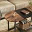 Table basse ovale avec tablette de rangement à 2 niveaux, table centrale étroite étroite pour petits espaces, cadre rustique brun et noir, design compact pour le salon, la chambre à coucher et le bureau