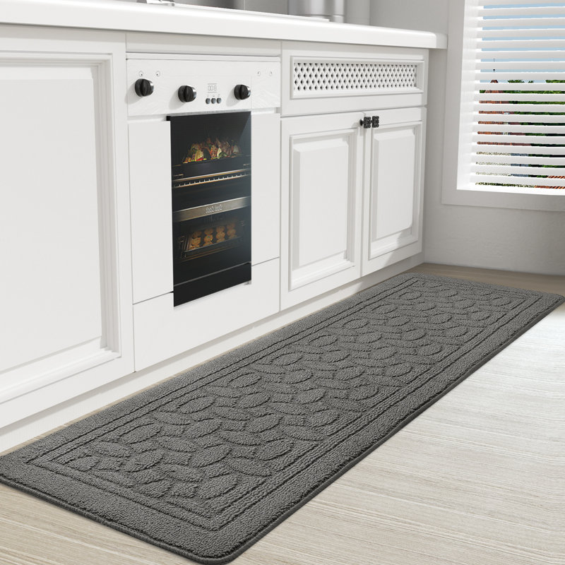 Floral Water Resistant Non-Skid Kitchen Mat, Gray, Runner 1'6" x 4'11"
