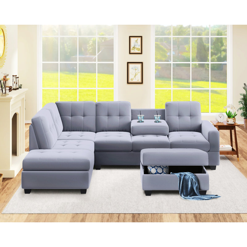 Canapé modulaire moderne avec méridienne réversible, Velours gris velours