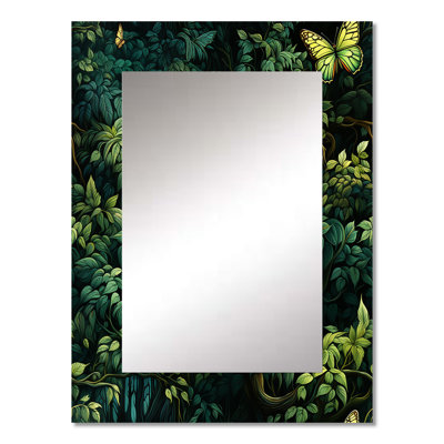 Emerald Canopy Forest - botanical  Decorative Mirror, Boho Wall Mirror, Printed Metal Art
