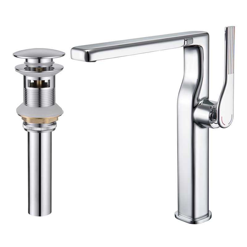 10”H Solid Brass Single-Hole Single-Handle Vessel Sink Bathroom Sink Faucet with Optional Drain Assembly, Brushed Gold