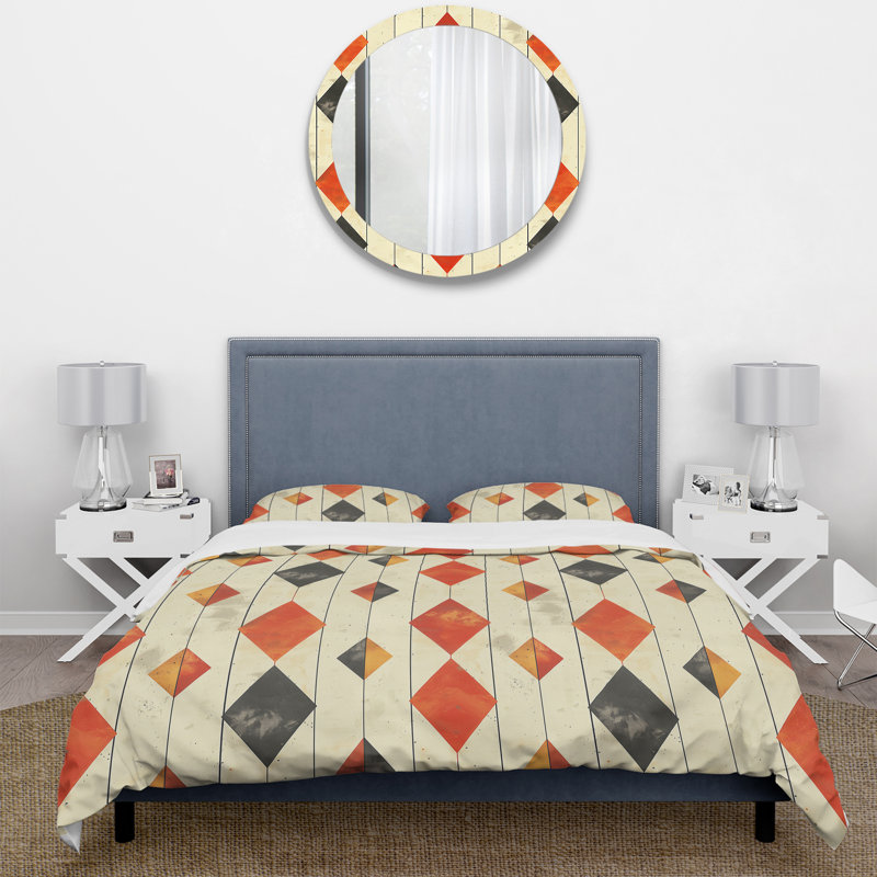 Ensemble de housse de couette beige et orange rétro Midcentury Rhombus - Midcentury