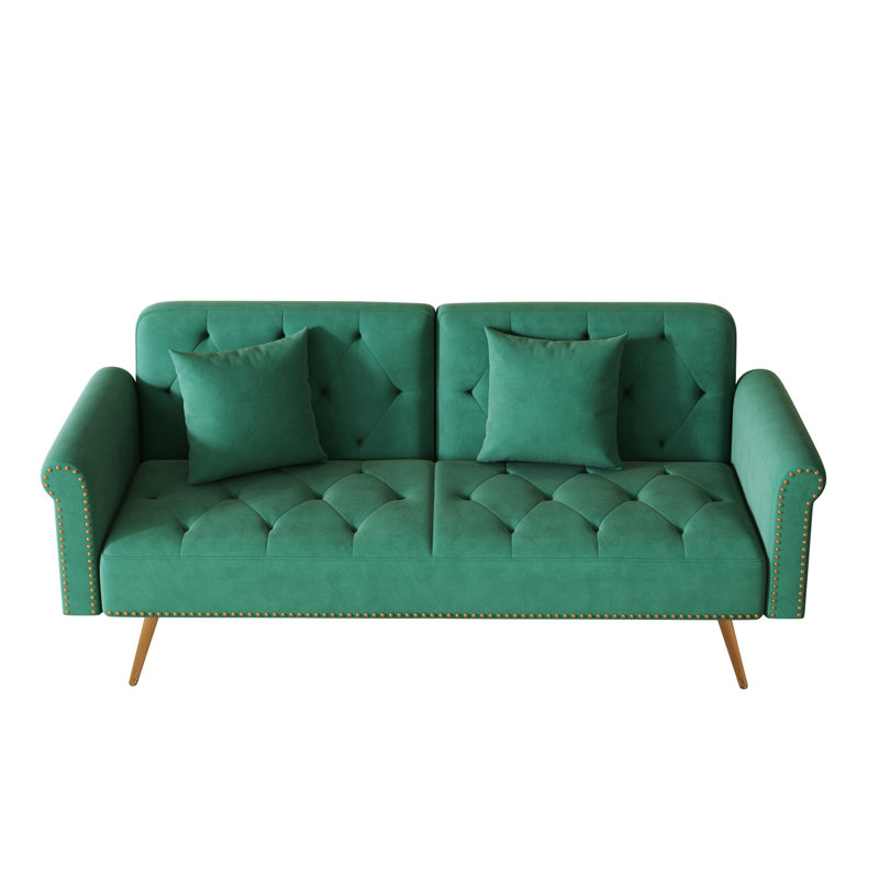 69,7 po de long, velours, lit 2 places, chambre à coucher, style moderne, garniture cloutée, pieds en métal doré, dossier et siège en éponge, assemblage en remplissage rapide, partiellement requis