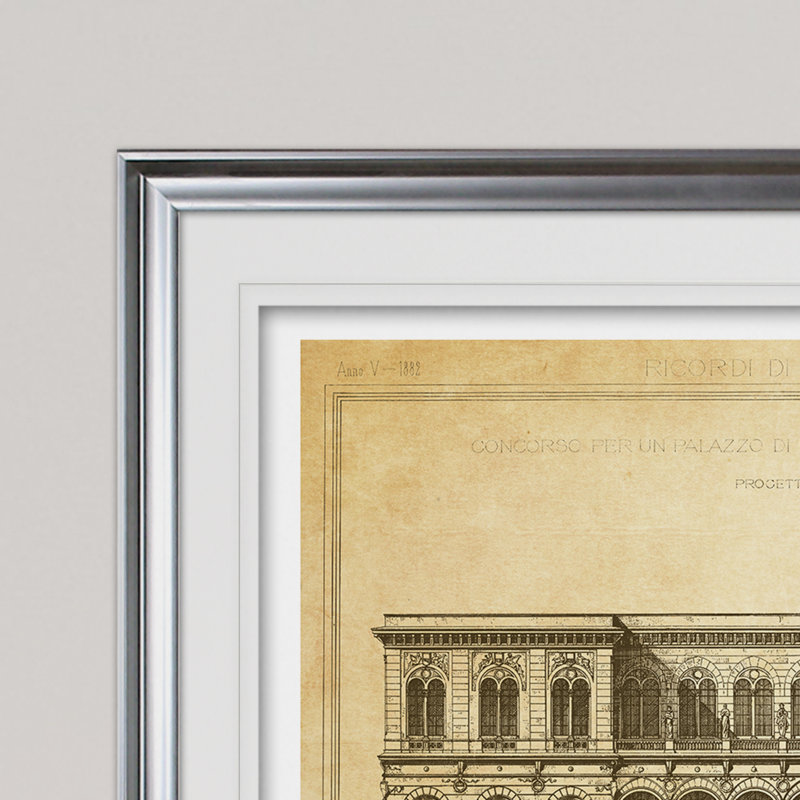 « rétro italien architecture stencil v », impression, H 18 po x l 27 po x P 1,5 po, Cadre argenté