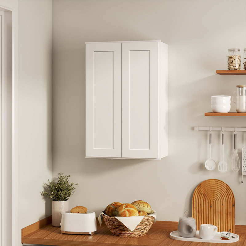 Armoire de cuisine blanche avec tablettes réglables l 24 po x H 30 po x P 12 po, Blanc shaker, 24"W x 30"H x 12"D