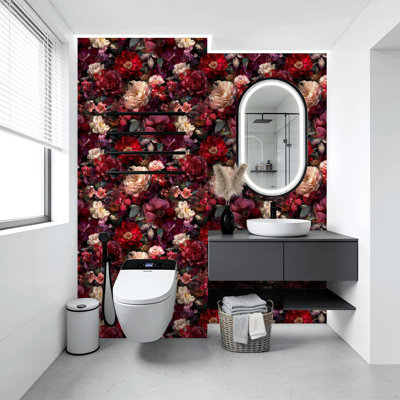 Papier peint adhésif floral rétro floral foncé bourgogne l 17,7 po x H 118 po Papier peint adhésif auto-adhésif amovible