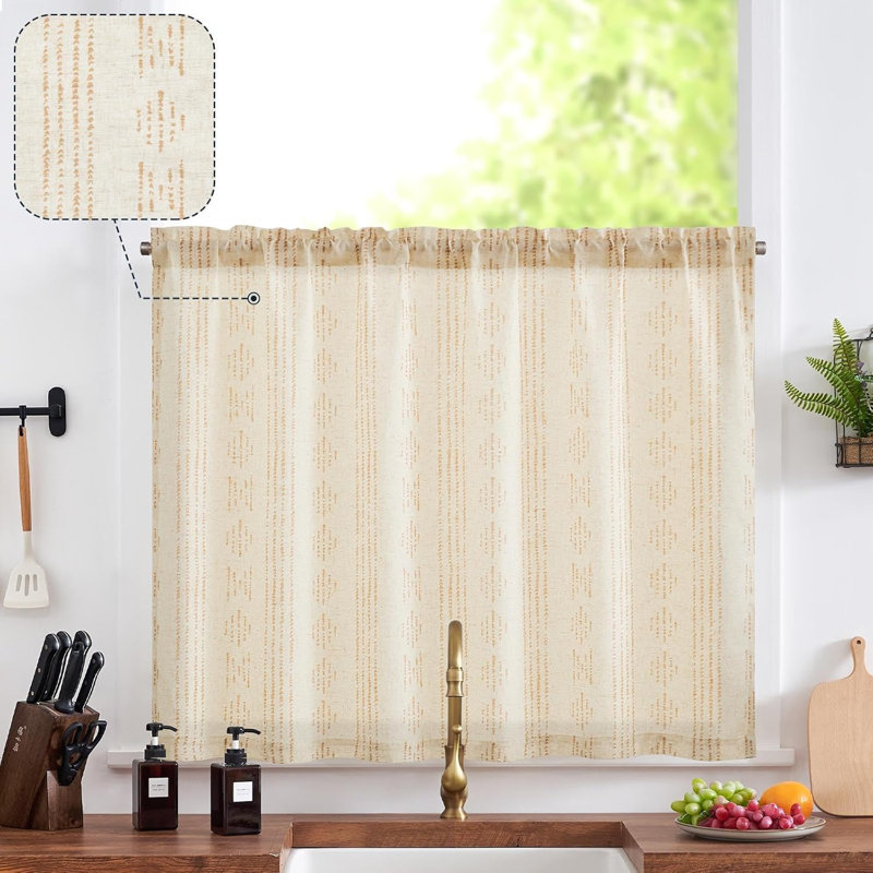 Rideau de cuisine Boho Linen, Brun clair / beige, L 50 po x L 24 po
