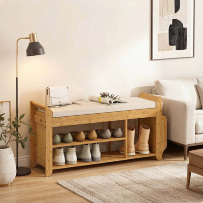 Banc de rangement pour hall d'entrée, banc à chaussures avec sièges rembourrés confortables