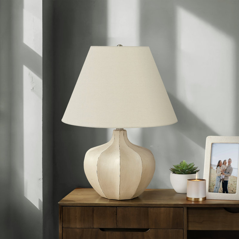 H 21 po, lampe de table, résine crème, abat-jour ivoire / crème, lampe de table