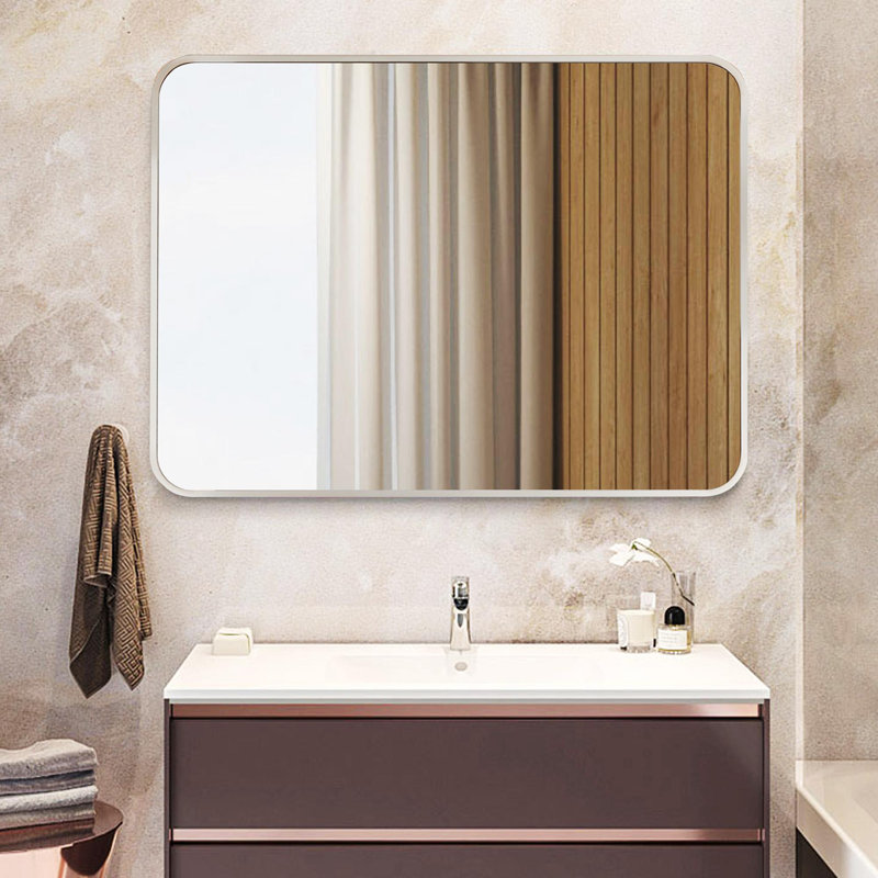 Aluminum Framed Rectangle Wall Mounted Bathroom / Vanity Mirror, Silver, 24'' x 36''