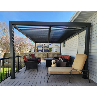 PURPLE LEAF Louvered Pergola 94AS 11' X 15' Aluminum Metal Outdoor Pergola Wtih Adjustable Louvered Roof And Integrated Drainage System For Patio Deck Backyard Modern Gray Gazebo