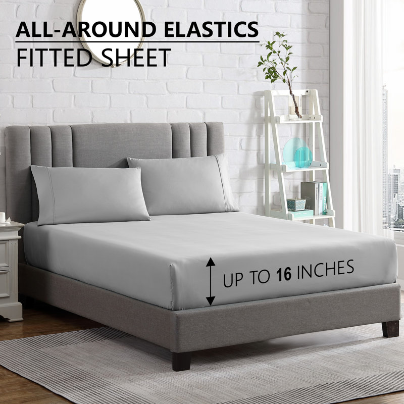  Ensemble de draps en microfibre ultra doux, Gris, Ensemble de draps pour très grand lit + drap-hous