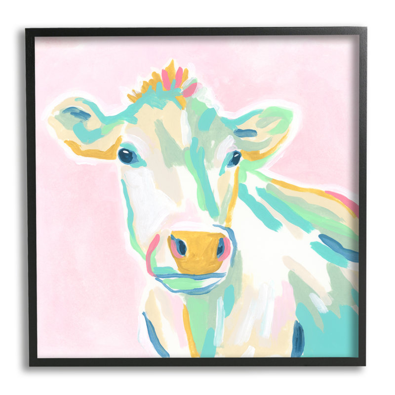 Pastel Cow Framed Giclee Art in Black Wood Frame