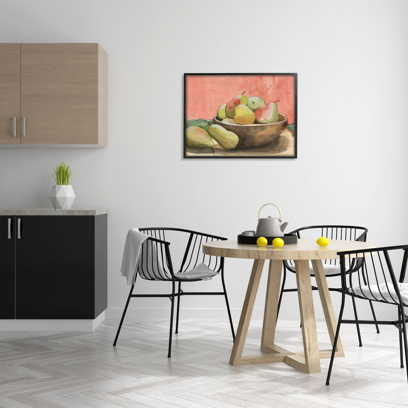 Ba-994, aquarelle encadrée, poires, nature morte, encadrée sur bois par Alicia Longley, peinture, Giclée encadrée noir minuit
