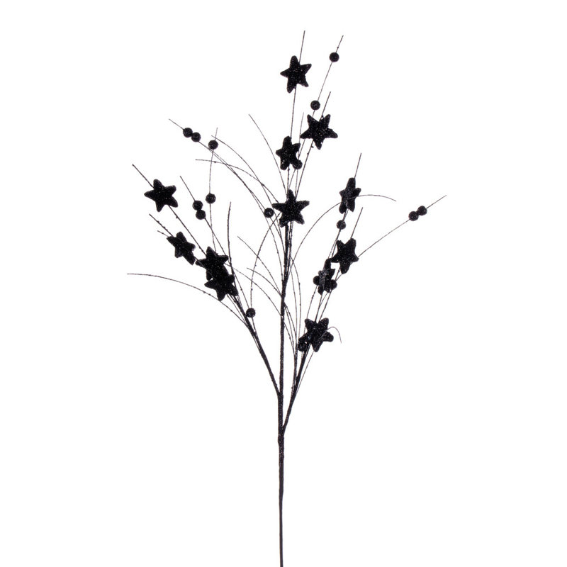 33" Star and Ball Glitter Spray, 6 per bag., Black