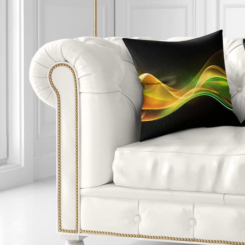 Motif de vagues 3D vert or - Coussin imprimé abstrait, 18 po x 18 po, Carré