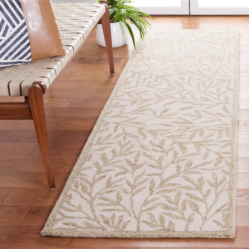 Tapis floral en laine / coton touffeté à la main Jaci ivoire / beige, Rectangle 6 pi x 9 pi