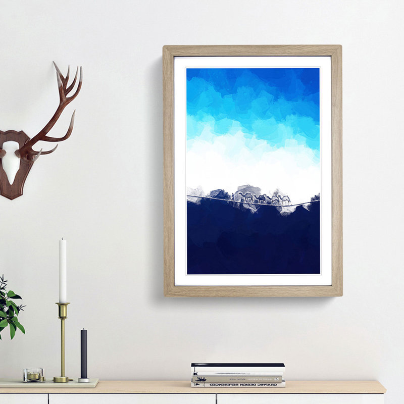 Camels Trekking in Morocco in Abstract - Picture Frame Graphic Art Print, Oak Framed, 65cm H x 48cm W x 2cm D