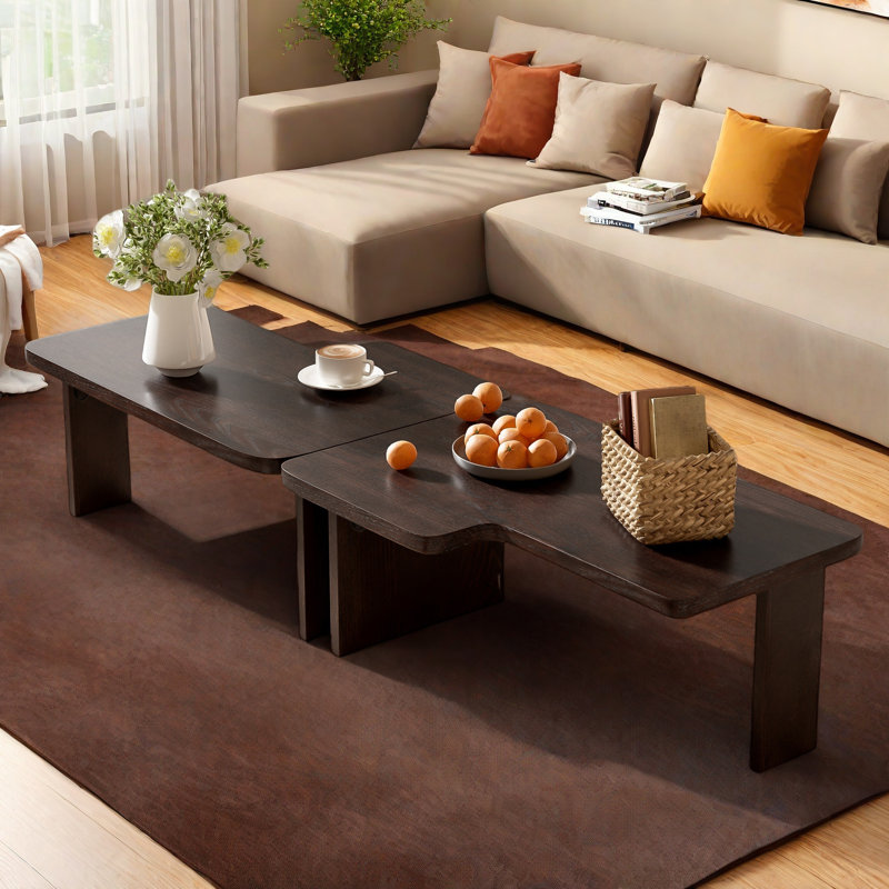 Modern Rectangle Coffee Table Set With Modular L-shape Design, Espresso
