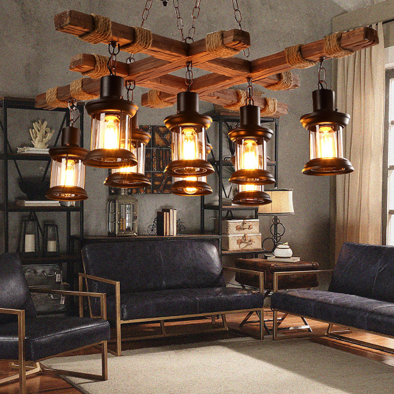 8 - Light Pendant Vintage Industrial Chandelier Adjustable Height Pendant Lamp with E27 Sockets Bulbs NOT included