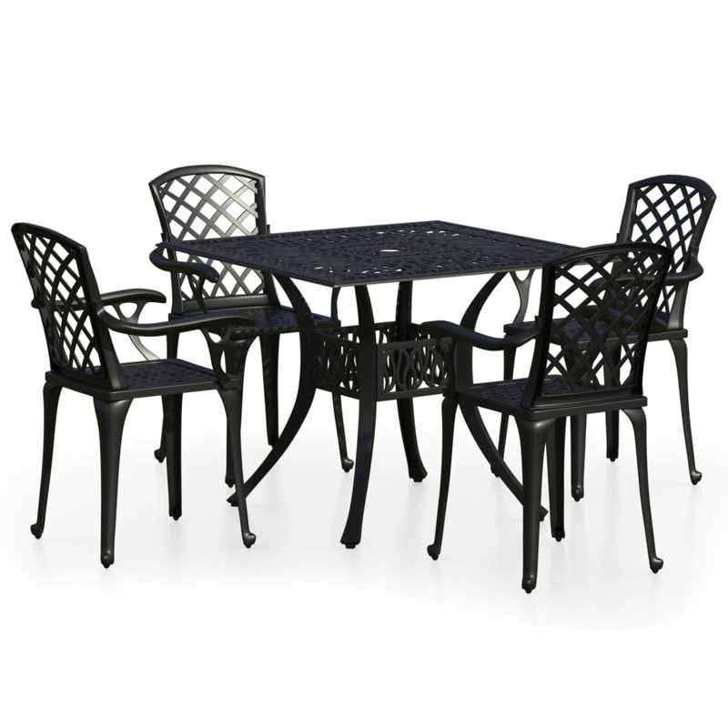 Maubray Square 4 - Person Aluminum Dining Set, Black