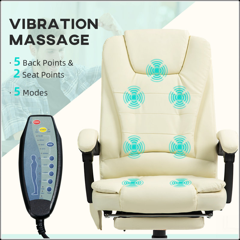 Fauteuil de massage vibrant à 7 points Vinsetto, chaise d'ordinateur à haut dossier avec support lombaire, repose-pieds, dossier inclinable