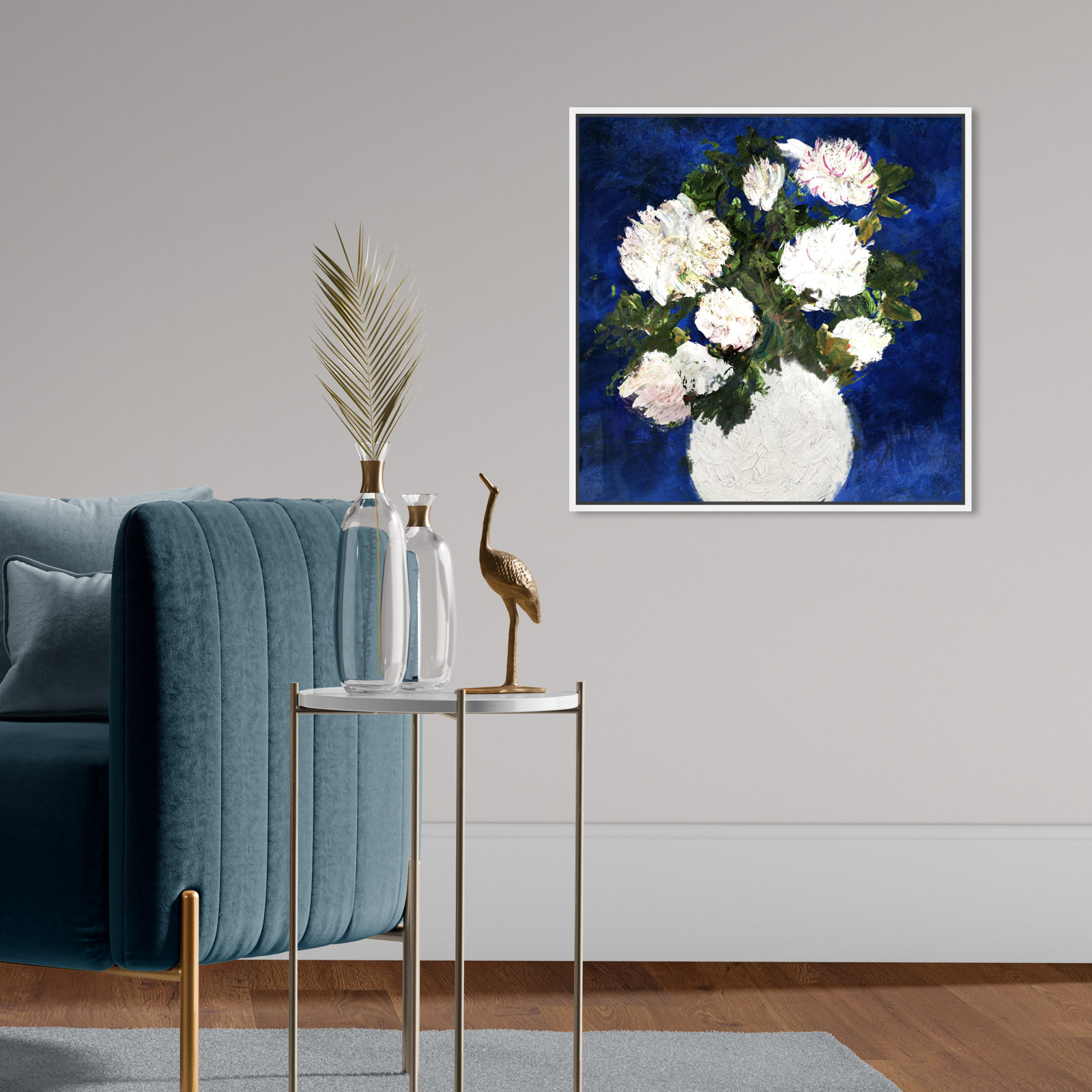 Dripping Roses Painting, White Framed, 21" H x 21" W x 1.5" D