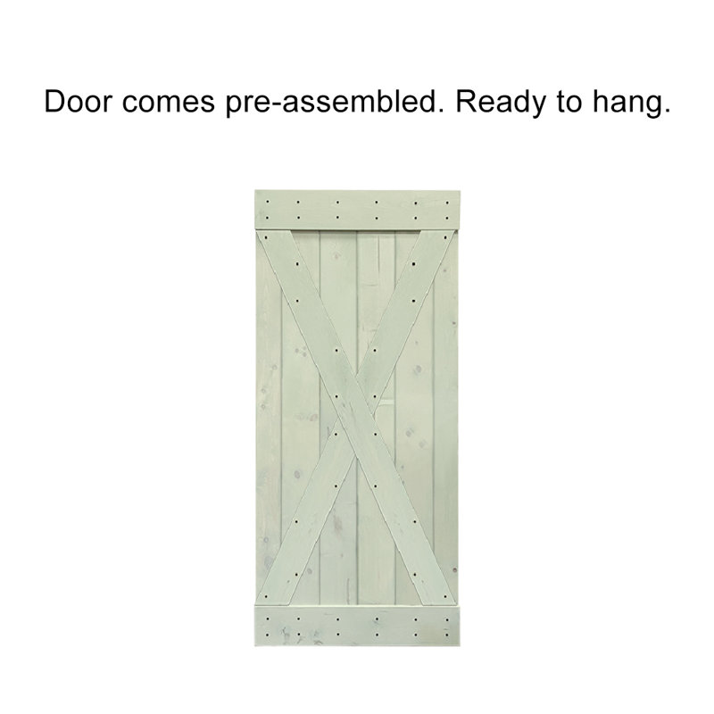 Porte de grange à panneaux en bois et métal X Series sans trousse de quincaillerie d'installation, 36 po x 84 po, Vert sauge
