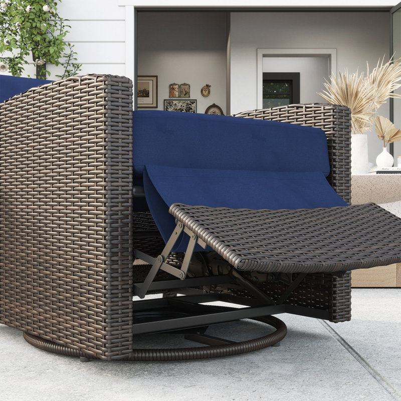 Fauteuil inclinable extérieur pivotant en osier, dossier inclinable, repose-pieds relevable, base pivotante à 360 °, coussins résistants à l'eau pour patio
