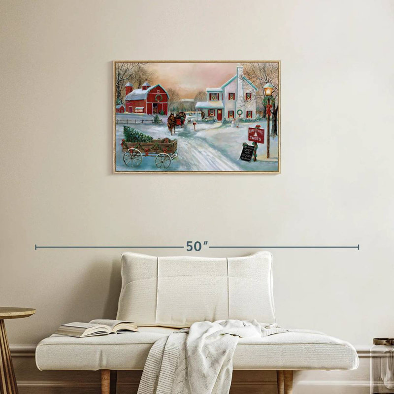 Ferme de Noël festive, Cadre flottant en bois naturel, 31 po x 21 po