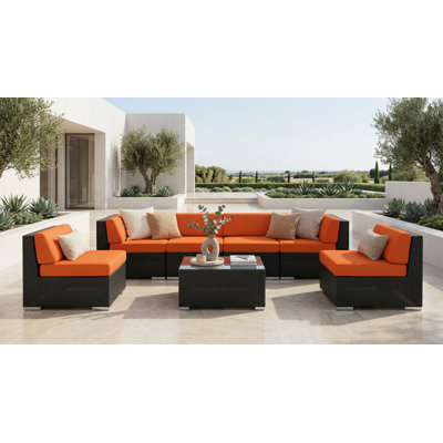 Barneveld Wicker 6 - Person Seating Group with Cushions - No Assembly