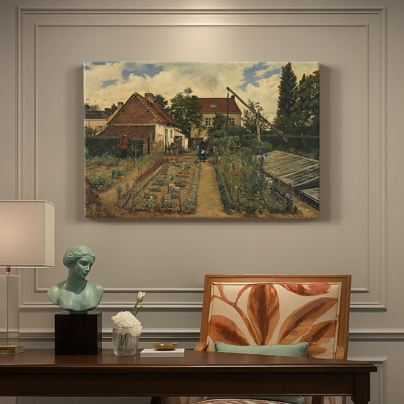 Le potager - Henri de Braekeleer - Toile tendue avec châssis-c. Fin du 19e siècle, 24 po x 36 po
