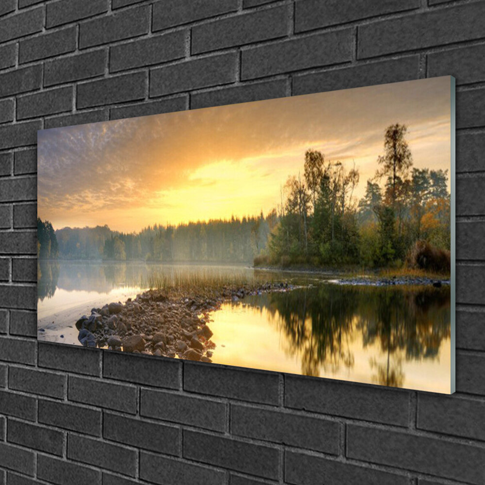 Glasbild See Steine Wald Landschaft