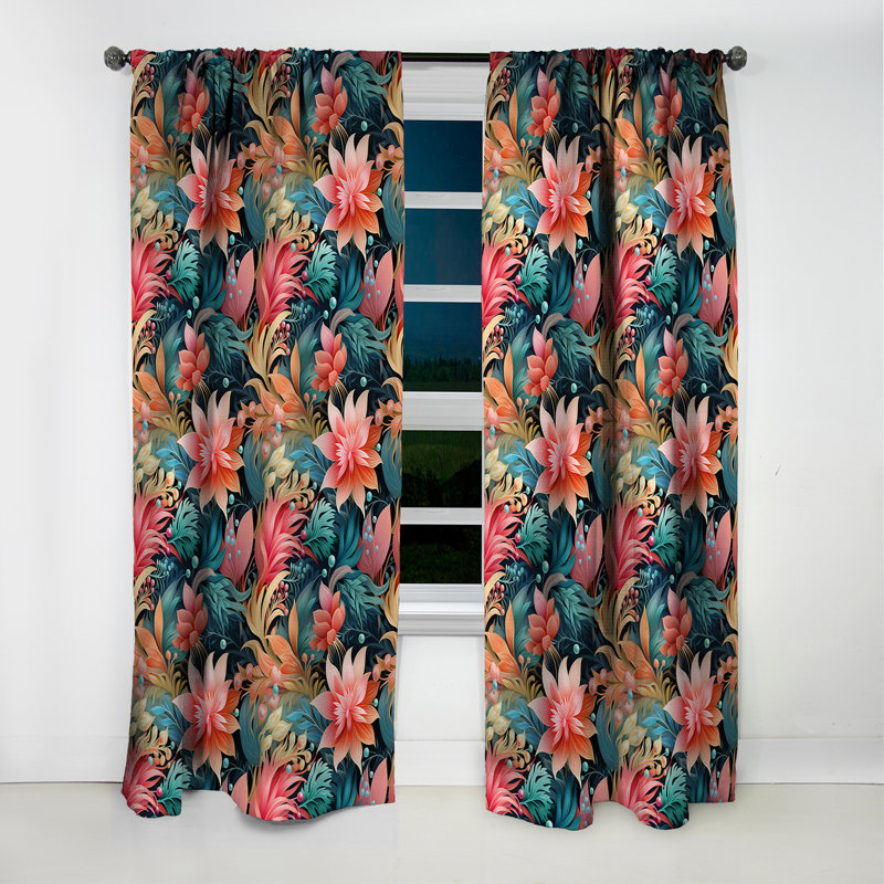 Corail illusion motif tropical IV - Rideau floral - Rideau occultant floral - 1 panneau, L 52 po x L 120 po