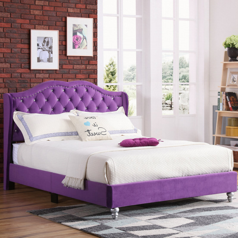 Transitional Purple Upholstered Full Bed