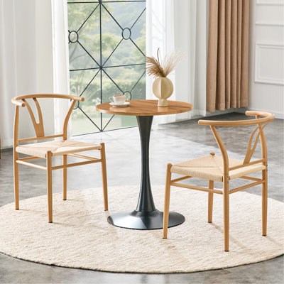 Fauteuil de style médiéval en forme de Y Wesborn pour table de salle à manger, siège tissé (ferronnerie de couleur bois naturel + motif de corde naturelle, ensemble de 2)