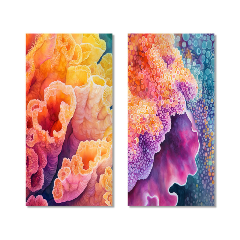 Coral Bloom - gros plan - ensemble de 2 décorations murales en métal bord de mer, 32" H x 32" W