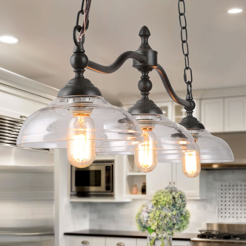 Castille 3-Light 38.1'' W Dome Industrial Black Kitchen Island Pendant