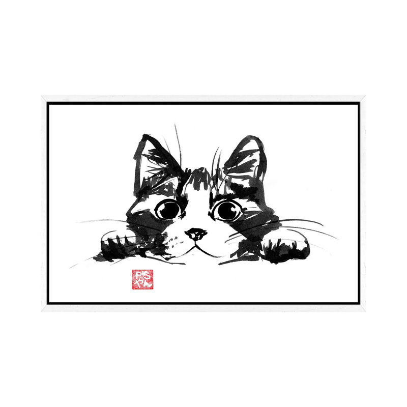 Playing Cat by Péchane - Print on Canvas, 66.04 cm H x 45.72 cm W, White Framed