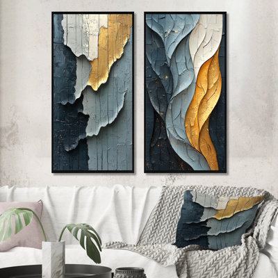 Or gris ombres éphémères I - Collection d'art mural abstrait 2 pièces