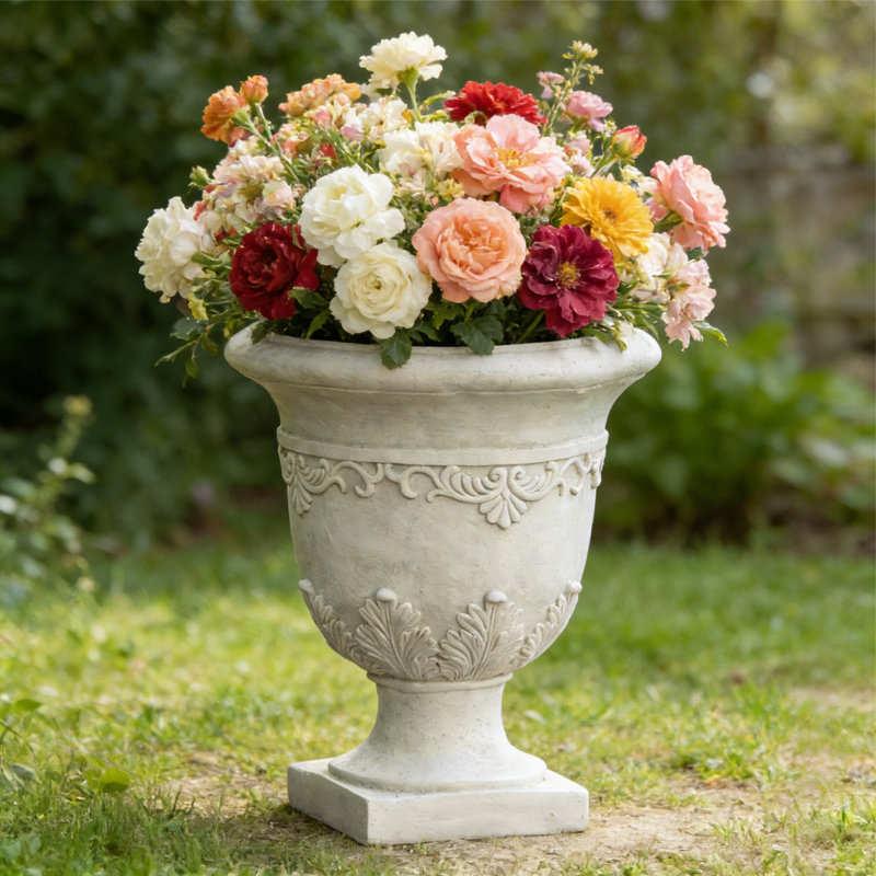 Jardinière urne de jardin, 16,75 x 16,75 x 20,25 pouces, pot de fleurs d'intérieur de style classique pour l'extérieur, sans assemblage fait à la main, conception unique, pour patio, jardin, salon, décoration intérieure