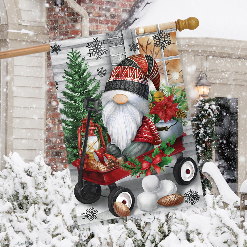 Drapeau de maison de gnome de chariot, Noël rouge/blanc/vert