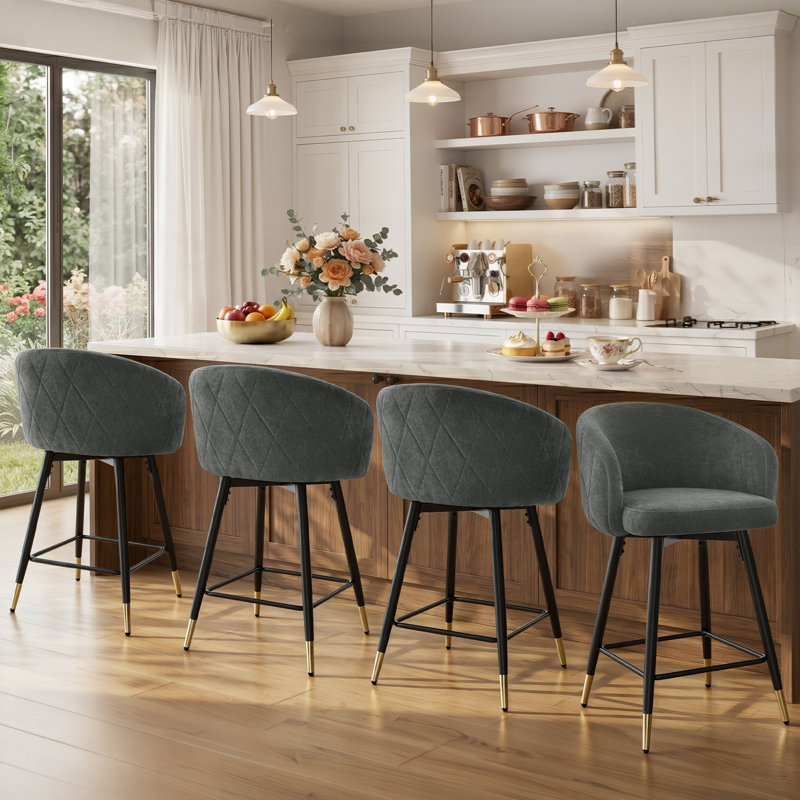 26" Swivel Upholstered Counter & Bar Stool with Metal Frame, Gray